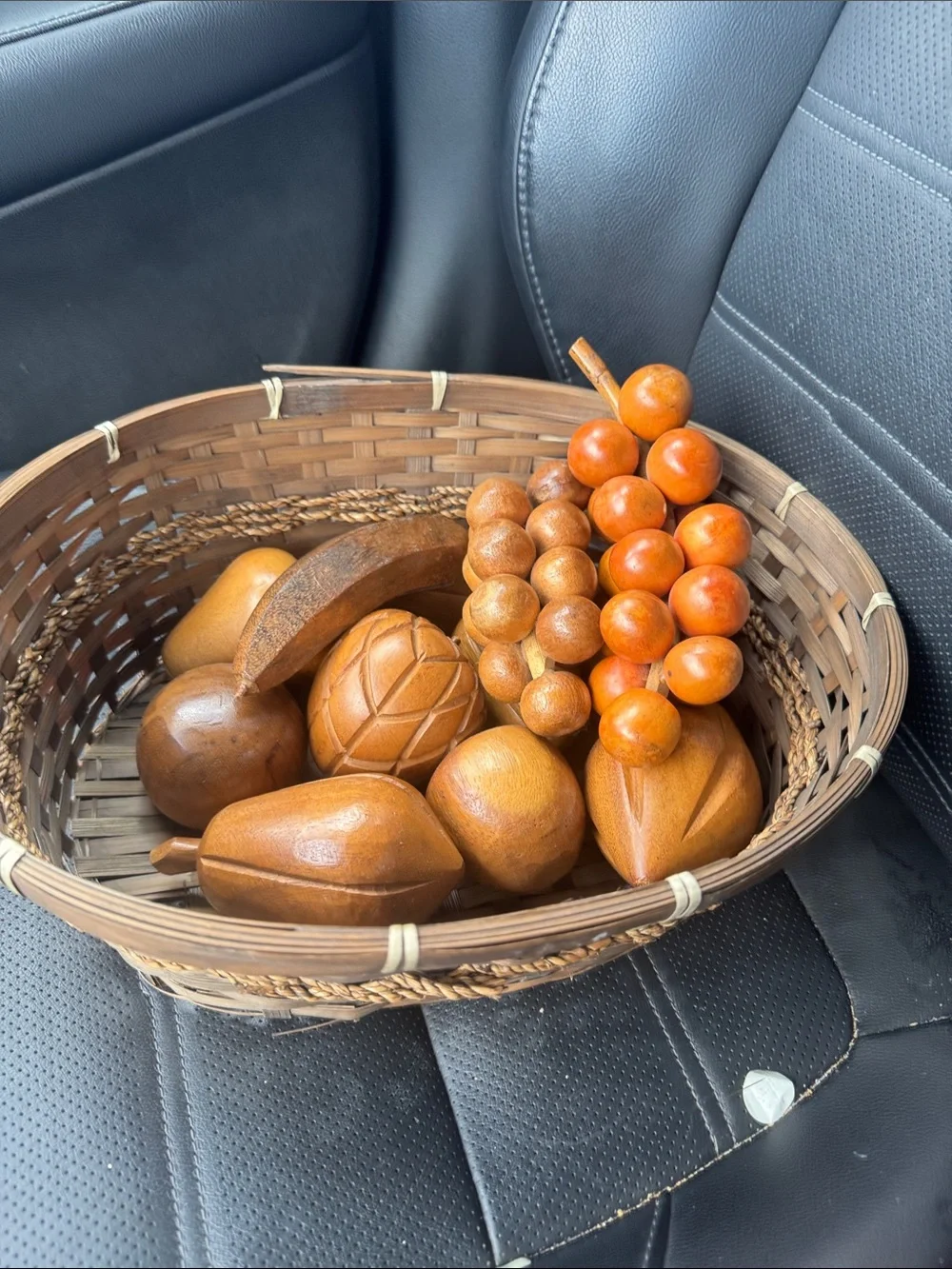 Handcrafted Wooden Fruit Basket Décor in Brown and Orange